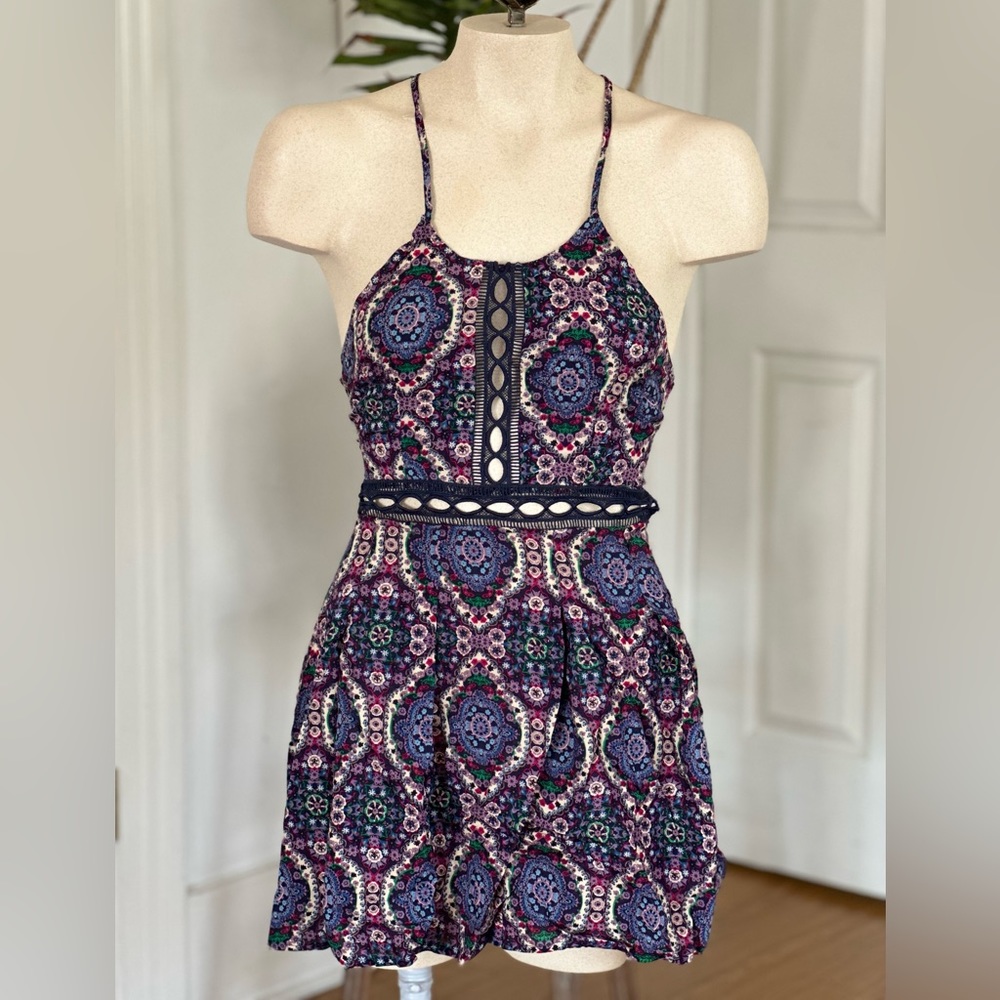 Millau Boho Print Backless Mini Dress S